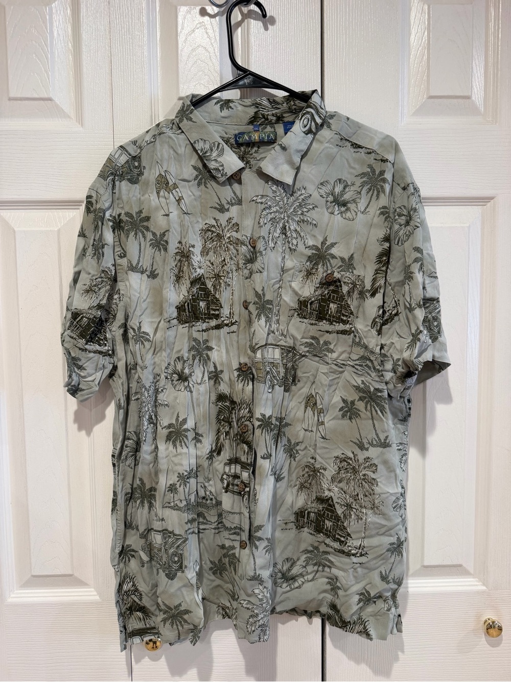 Gant Men’s Sage Green Palm-Print Short-Sleeve Button-Down Shirt